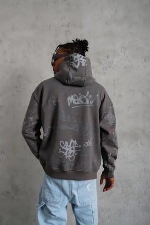 Erkek Baskılı Kapüşonlu Ribanalı Sweat