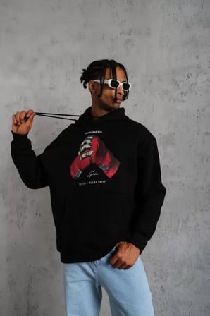 Erkek Eldiven Baskılı Kapüşonlu Sweat