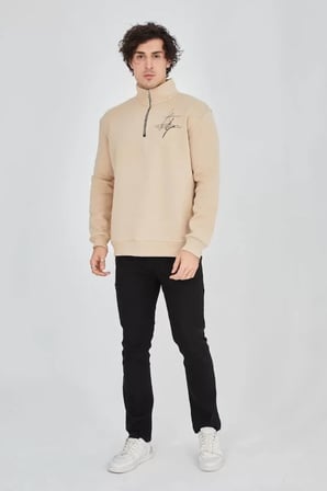 Erkek Yarım Fermuarlı Baskılı Sweat