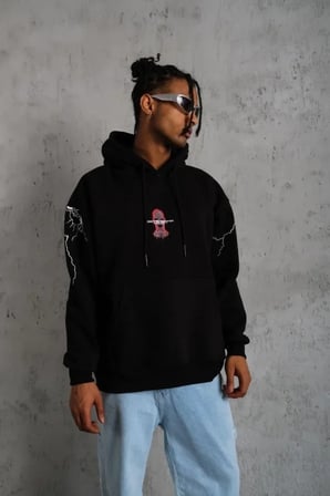 Erkek Maske Baskılı Kapüşonlu Sweat