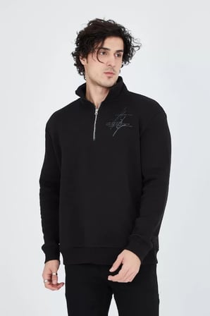 Erkek Yarım Fermuarlı Baskılı Sweat