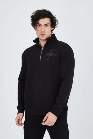 Erkek Yarım Fermuarlı Baskılı Sweat