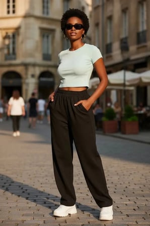 Kadın Beyaz Modern Fit Yuvarlak Yaka Crop Bluz
