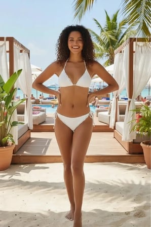Kadın Beyaz Dantel Detaylı Pedli Boyun ve Belden Bağlamalı Bikini Takımı