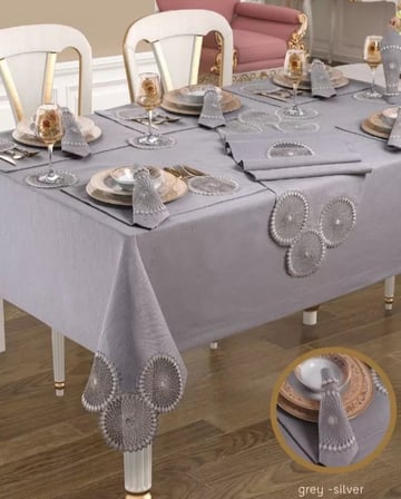Planet Amerikan Servisli Gri-Silver 8 Kişilik 160 × 260 cm masa seti