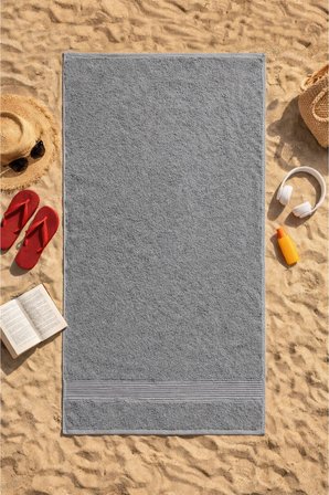 Gri Plaj Havlusu %100 Pamuk Sertifikalı Deniz & Havuz Havlu 70x140cm
