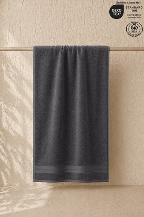 Antrasit Plaj Havlusu %100 Pamuk Sertifikalı Deniz & Havuz Havlu 70x130cm Elmas Desen Bordürlü
