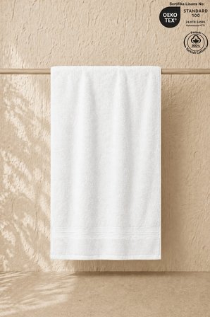 Beyaz Plaj Havlusu %100 Pamuk Sertifikalı Deniz & Havuz Havlu 70x130cm Elmas Desen Bordürlü