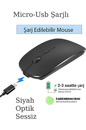 Plentiful Şarjlı Kablosuz 2.4G+Bluetooth Mouse Sessiz Siyah İnce