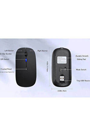 Plentiful Rgb Işıklı Şarjlı Kablosuz 2.4G+Bluetooth Mouse Sessiz Siyah