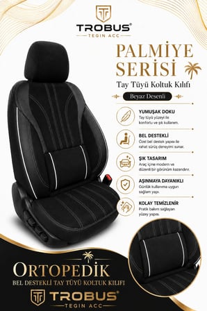 Audi Q3 2011 Sonrası Uyumlu Palmiye Serisi Siyah Beyaz Bel Destekli Tay Tüyü Koltuk Kılıfı