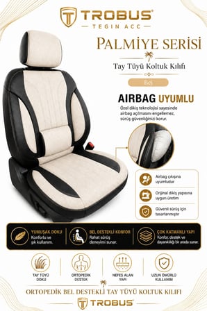 Citroen C4 2020 Sonrası Uyumlu Palmiye Serisi Bej Siyah Bel Destekli Tay Tüyü Koltuk Kılıfı