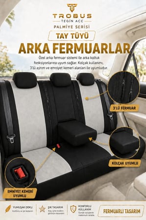 Skoda Octavia 2004 Sonrası Uyumlu Palmiye Serisi Gri Siyah Bel Destekli Tay Tüyü Koltuk Kılıfı