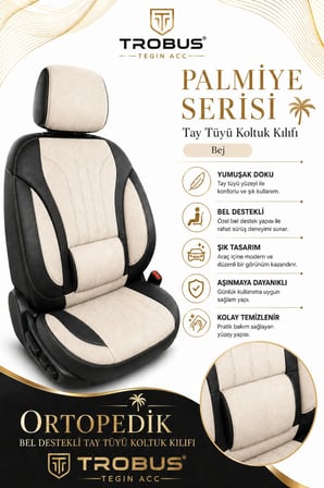 Honda Accord 2003 Sonrası Uyumlu Palmiye Serisi Bej Siyah Bel Destekli Tay Tüyü Koltuk Kılıfı
