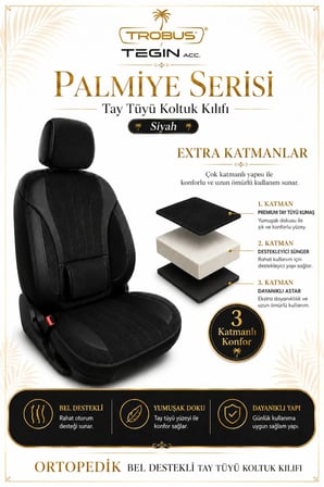 Honda Accord 2003 Sonrası Uyumlu Palmiye Serisi Siyah Bel Destekli Tay Tüyü Koltuk Kılıfı