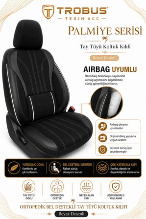 Kia Picanto 2004 Sonrası Uyumlu Palmiye Serisi Siyah Beyaz Bel Destekli Tay Tüyü Koltuk Kılıfı