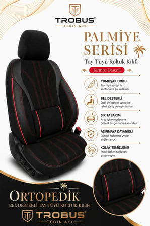 Kia Stonic 2017 Sonrası Uyumlu Palmiye Serisi Siyah Kırmızı Bel Destekli Tay Tüyü Koltuk Kılıfı