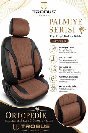 Mercedes GLA 2014 Sonrası Uyumlu Palmiye Serisi Taba Siyah Bel Destekli Tay Tüyü Koltuk Kılıfı