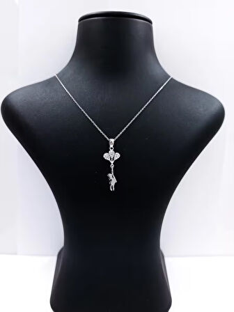 Kadın 925 Ayar Gümüş Balonlu Kız Zirkon Taşlı Kolye