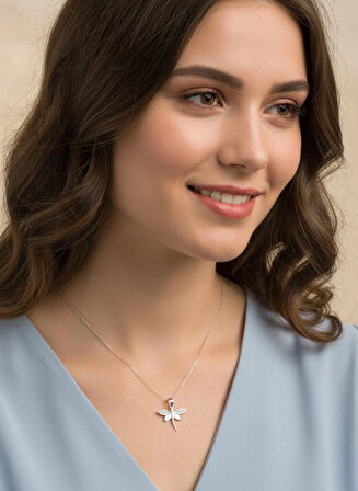 925 Ayar Gümüş Yusufçuk Zirkon Taşlı Kadın Gümüş Kolye