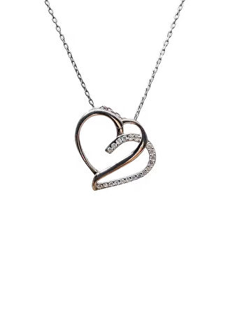 925 Ayar Gümüş Içi Boş Kalpli Zirkon Taşlı Kolye