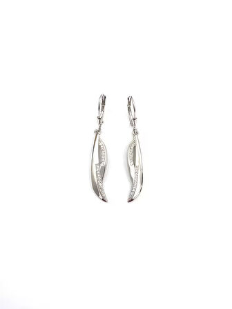 Kadın 925 Ayar Gümüş Yaprak Sallantılı Zirkon Taşlı Küpe