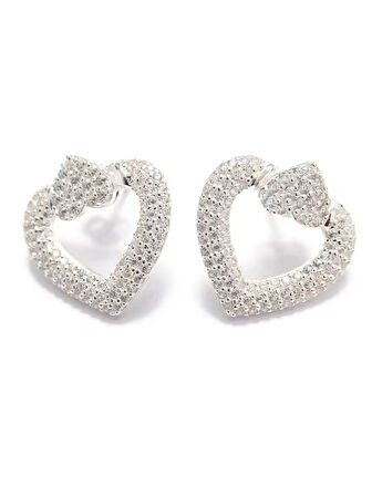 925 Ayar Gümüş Iki Kalpli Zirkon Taşlı Aşk Fısıltısı Çivili Küpe