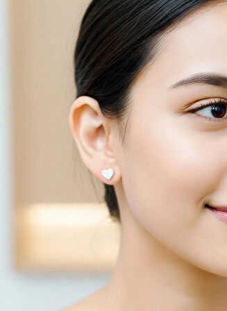 925 Ayar Gümüş Iki Kalpli Zirkon Taşlı Aşk Fısıltısı Çivili Küpe