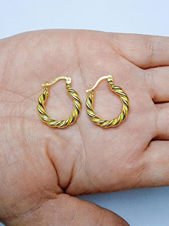 925 Ayar Gümüş Gold Kaplamalı Burgu Halak Küpe, Orta Boy 2 Cm