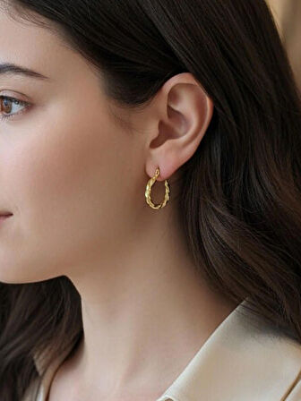 925 Ayar Gümüş Gold Kaplamalı Burgu Halak Küpe, Orta Boy 2 Cm