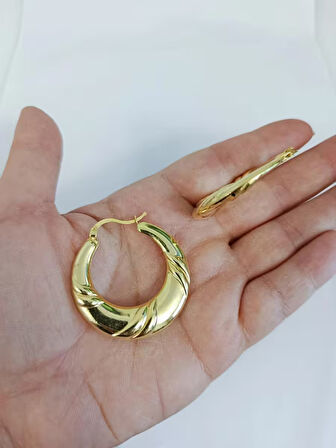 Kadın 925 Ayar Gümüş-halka Küpe-gold Kaplama-geniş-aksesuar-büyük Boy