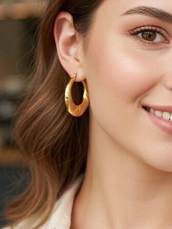 Kadın 925 Ayar Gümüş-halka Küpe-gold Kaplama-geniş-aksesuar-büyük Boy