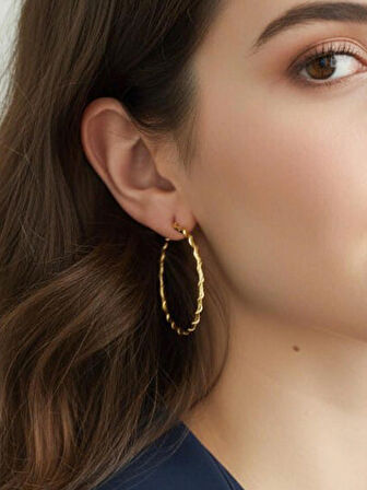 925 Ayar Gümüş Altın Kaplamalı Inceli Orta Boy halka Küpe