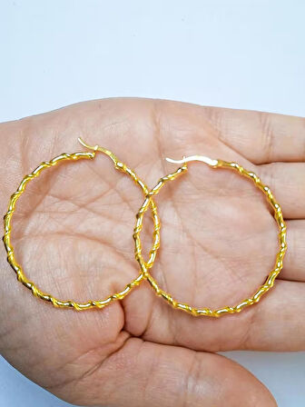 925 Ayar Gümüş Altın Kaplamalı Inceli Orta Boy halka Küpe