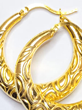 925 Ayar Gümüş Gold Kaplamalı Genişli Tasarımlı Büyük Boy Halka küpe