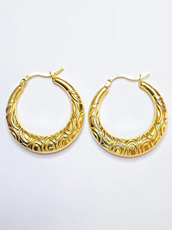 925 Ayar Gümüş Gold Kaplamalı Genişli Tasarımlı Büyük Boy Halka küpe