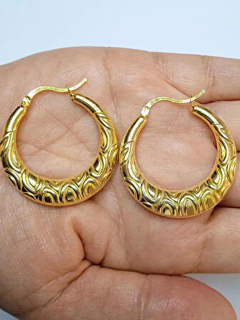 925 Ayar Gümüş Gold Kaplamalı Genişli Tasarımlı Büyük Boy Halka küpe