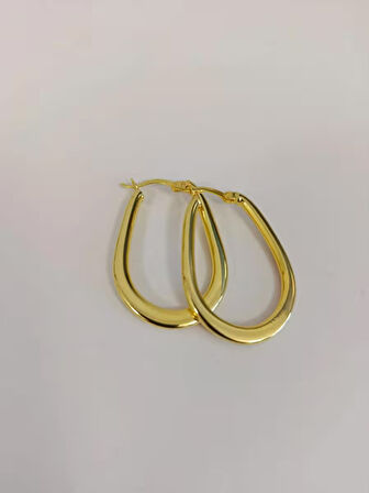 Kadın 925 ayar Gümüş Altın Kaplama Oval Halka Küpe