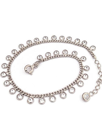 Kadın 925 Ayar Gümüş Yuvarlak Sallantılı Zirkon Taşlı Bileklik