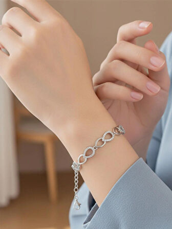 Kadın 925 Ayar Gümüş Damla Zirkon Taşlı Su Yolu Bileklik