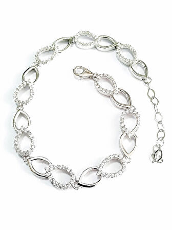 Kadın 925 Ayar Gümüş Damla Zirkon Taşlı Su Yolu Bileklik