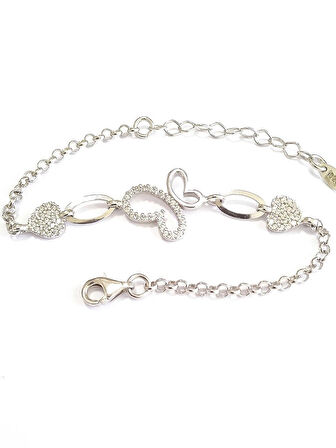 Kadın 925 Ayar Gümüş Kelebek Tasarımla Zirkon Taşlı Bileklik