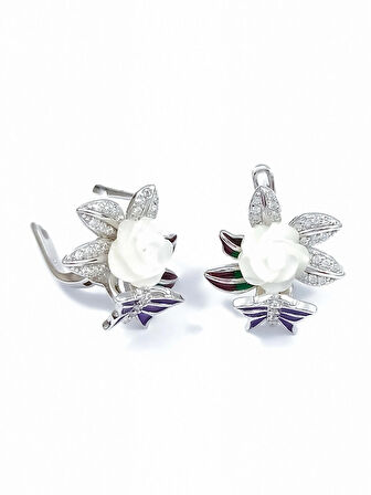 Kadın Aksesuar 925 Ayar Gümüş çiçek Kelebek zirkon Taşlı takı Seti