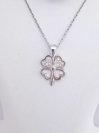 Kadın 925 Ayar Gümüş Minimal Yonca Yapraklı Zirkon Taşlı Takı Seti