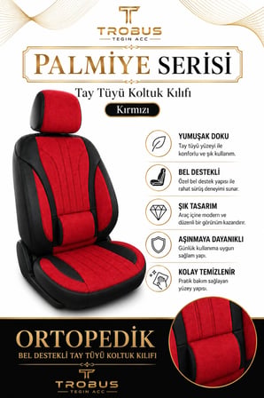 Peugeot 301 2012 Sonrası Uyumlu Palmiye Serisi Kırmızı Siyah Bel Destekli Tay Tüyü Koltuk Kılıfı