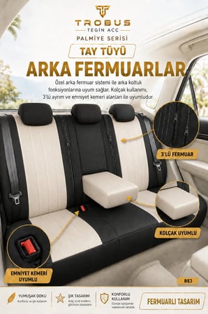 Renault Symbol 2008 Sonrası Uyumlu Palmiye Serisi Bej Siyah Bel Destekli Tay Tüyü Koltuk Kılıfı