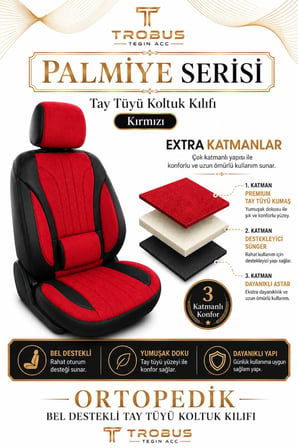 Renault Broadway 1990-2000 Uyumlu Palmiye Serisi Kırmızı Siyah Bel Destekli Tay Tüyü Koltuk Kılıfı