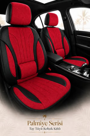 Renault Symbol 2008 Sonrası Uyumlu Palmiye Serisi Kırmızı Siyah Bel Destekli Tay Tüyü Koltuk Kılıfı