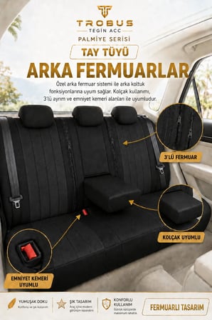 Renault Symbol 2008 Sonrası Uyumlu Palmiye Serisi Siyah Bel Destekli Tay Tüyü Koltuk Kılıfı