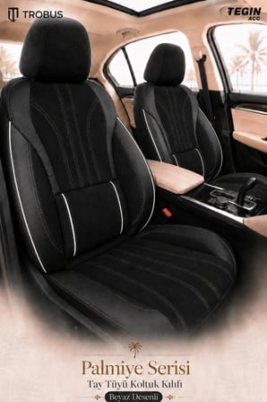 Skoda Octavia 2004 Sonrası Uyumlu Palmiye Serisi Siyah Beyaz Bel Destekli Tay Tüyü Koltuk Kılıfı